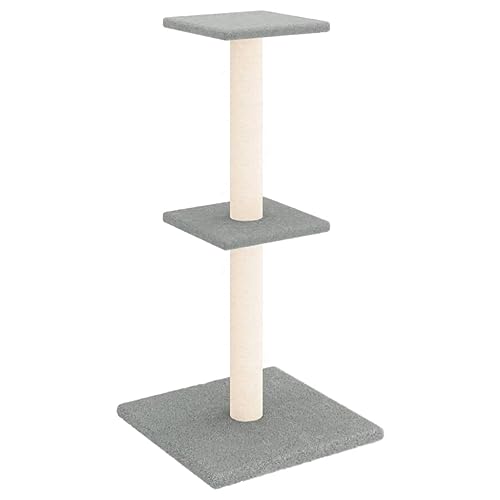 AUVYI Aktivitätskratzbäum mit Sisal-Kratzsäulen Hellgrau 34,5x34,5x73 cm Holz&Plüsch Praktisches Katzen-Spielplatz mit Plattformen Tätigkeitsbereich für Haustiere Katzen zum Krallenschärfen von AUVYI