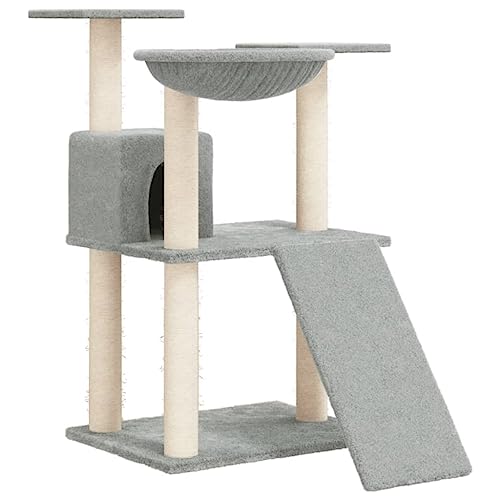 AUVYI Aktivitätskratzbäum mit Sisal-Kratzsäulen Hellgrau 48x67x83 cm Holz&Plüsch Alles-in-einem-Katzenturm mit Häusern und Plattformen Katzen-Spielplatz Tätigkeitsbereich für Haustiere von AUVYI