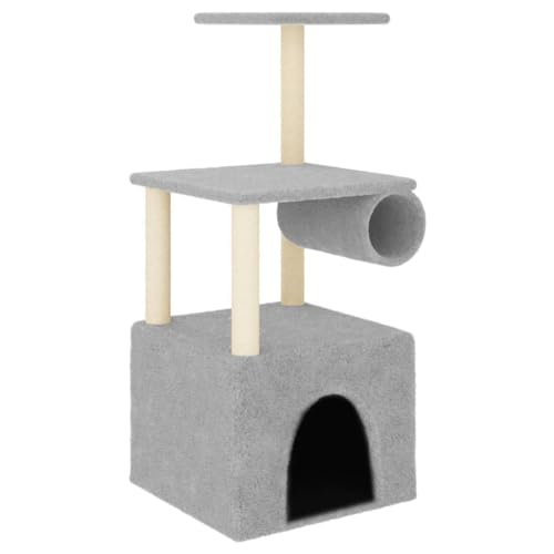 AUVYI Aktivitätskratzbäum mit Sisal-Kratzsäulen Hellgrau 60,5x60x109,5 cm Praktisches Katzen-Spielplatz mit Plattformen Tätigkeitsbereich für Haustiere Katzen zum Entspannen Holz&Plüsch von AUVYI