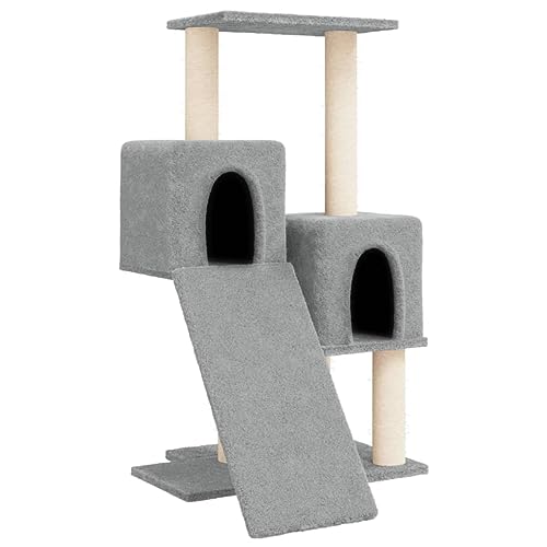 AUVYI Aktivitätskratzbäum mit Sisal-Kratzsäulen Hellgrau 61x55x82 cm Holz&Plüsch Praktisches Katzen-Spielplatz Weicher Plüsch Tätigkeitsbereich für Haustiere für Katzen zum Krallenschärfen von AUVYI