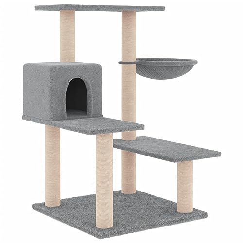 AUVYI Aktivitätskratzbäum mit Sisal-Kratzsäulen Hellgrau 72,5x59,5x82,5 cm Katzen-Spielplatz mit Plattformen Tätigkeitsbereich für Haustiere Weicher Plüsch Katzen zum Entspannen Holz&Plüsch von AUVYI