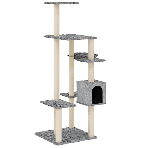 AUVYI Aktivitätskratzbäum mit Sisal-Kratzsäulen Hellgrau 78,5x65x142 cm Holz&Plüsch Langlebig Tätigkeitsbereich für Haustiere mit Ruheplattformen Katzen-Spielplatz Vielfältige Verwendung von AUVYI