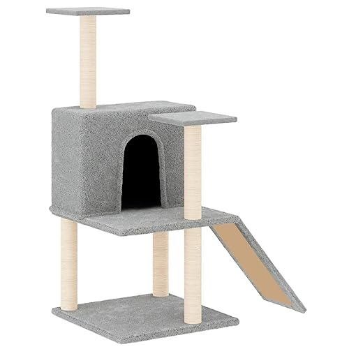 AUVYI Aktivitätskratzbäum mit Sisal-Kratzsäulen Hellgrau 78x47x109 cm Holz Alles-in-einem-Katzenturm mit Häusern Bequemer Plüsch Katzen-Spielplatz Plattformen Tätigkeitsbereich für Haustiere von AUVYI