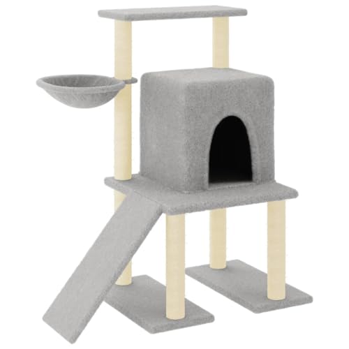 AUVYI Aktivitätskratzbäum mit Sisal-Kratzsäulen Hellgrau 84,5x54x96,5 cm Holz&Plüsch Katzen-Spielplatz mit Plattformen Tätigkeitsbereich für Haustiere Weicher Plüsch Katzen zum Entspannen von AUVYI