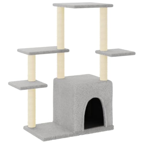 AUVYI Aktivitätskratzbäum mit Sisal-Kratzsäulen Hellgrau 86x54x97,5 cm Holz&Plüsch Praktisches Katzen-Spielplatz mit Plattformen Tätigkeitsbereich für Haustiere Katzen zum Entspannen von AUVYI