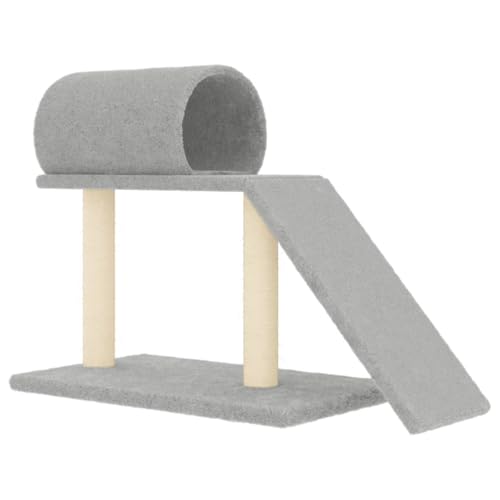 AUVYI Aktivitätskratzbäum mit Tunnel und Rampe 81x35x55,5 cm Holz&Plüsch Praktisches Katzen-Spielplatz Weicher Plüsch Tätigkeitsbereich für Haustiere für Katzen zum Krallenschärfen Hellgrau von AUVYI