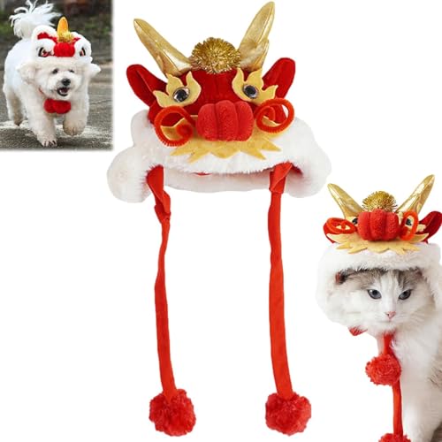 AUWIRUG 2024 Year of Dragon Dog Cat Hat, Dance Lion Pet Costume, Chinese Style Pet Dragon Headgear, Pets Hat for Cats, Pets Hat for Cats Small Dogs for Lunar New Near Parties (Large,A) von AUWIRUG