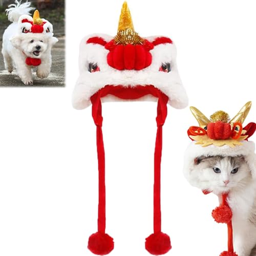 AUWIRUG 2024 Year of Dragon Dog Cat Hat, Dance Lion Pet Costume, Chinese Style Pet Dragon Headgear, Pets Hat for Cats, Pets Hat for Cats Small Dogs for Lunar New Near Parties (Large,B) von AUWIRUG