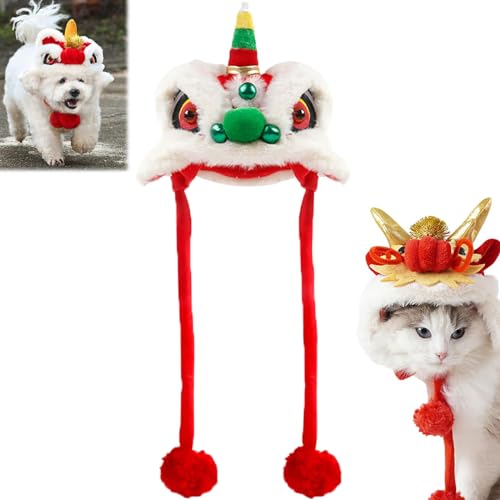 AUWIRUG 2024 Year of Dragon Dog Cat Hat, Dance Lion Pet Costume, Chinese Style Pet Dragon Headgear, Pets Hat for Cats, Pets Hat for Cats Small Dogs for Lunar New Near Parties (Large,C) von AUWIRUG