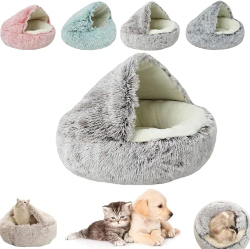 AUWIRUG Cozy Cocoon Pet Bed for Dogs, Cozy Cocoon Pet Bed, Winter Pet Plush Bed, Cat Bed Round Hooded Cat Bed Cave, Winter Pet Beds for Indoor Cats Or Small Dog Beds (50cm,Coffee Short Velvet) von AUWIRUG