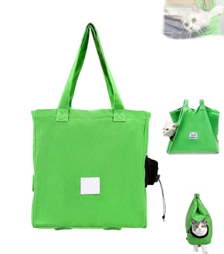 AUWIRUG Petmoki Cat Tote Bag, Petmoki Cat Tote Bag Carrier, Petmoki Cat Walking Bag, Cat Tote Bag Carrier Walker Petmoki, Cat Tote Bag Carrier Walker Leg Holes, for Traveling, Shopping (1PCS-Green) von AUWIRUG