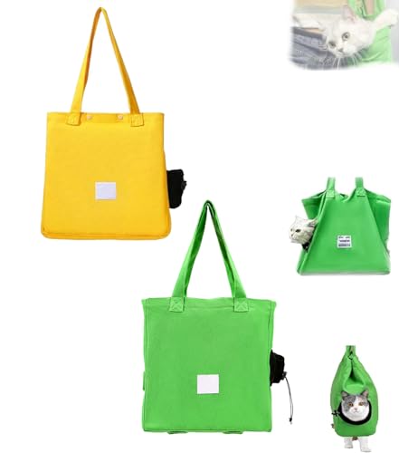 Petmoki Cat Tote Bag, Petmoki Cat Tote Bag Carrier, Petmoki Cat Walking Bag, Cat Tote Bag Carrier Walker Petmoki, Cat Tote Bag Carrier Walker Leg Holes, For Traveling, Shopping (2PCS-Yellow+Green) von AUWIRUG