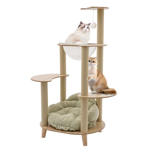 Katzen-Klettergerüst - Vertikaler Katzensprungturm Stabiles Hält 33,07 lbs,Konkaves Design Katzenständer aus Holz mit Acrylkapsel,Verdicktes Material Katze Klettern von AUYART