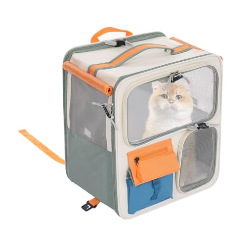 Katzentransportrucksack Haustiere mit Rädern,Tragbarer Rucksack für Haustiere Reisen 2 in 1 Haustierkoffer und Umhängetaschen Multi-Pocket-Design für Sightseeing,Camping,Tierarztbesuche von AUYART