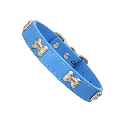 AUklOPVZZ Haustierhalsband mit knochenförmigem, langlebigem PU, verstellbare Schnallen, knochenförmiges Hundehalsband, Halsband für Hunde, Hundehalsbänder, schöne Geschenke, Blau, L von AUklOPVZZ