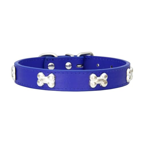 AUklOPVZZ Haustierhalsband mit knochenförmigem, langlebigem PU, verstellbare Schnallen, knochenförmiges Hundehalsband, Halsband für Hunde, Hundehalsbänder, schöne Geschenke, Dunkelblau, M von AUklOPVZZ