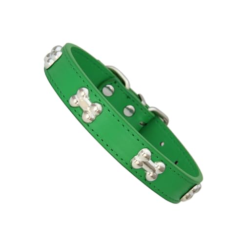 AUklOPVZZ Haustierhalsband mit knochenförmigem, langlebigem PU, verstellbare Schnallen, knochenförmiges Hundehalsband, Halsband für Hunde, Hundehalsbänder, schöne Geschenke, Grün, L von AUklOPVZZ