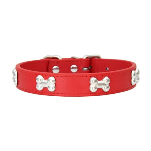 AUklOPVZZ Haustierhalsband mit knochenförmigem, langlebigem PU, verstellbare Schnallen, knochenförmiges Hundehalsband, Halsband für Hunde, Hundehalsbänder, schöne Geschenke, Rot, L von AUklOPVZZ