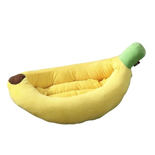 AUklOPVZZ Hundebett, Nicht verblassender und Nicht reizender Stoff, Bananenform, bequemer Schlafstützstoff, Heimtierbedarf, Katzenbett, Haustierbett, Gelb, L von AUklOPVZZ