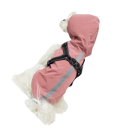 AUklOPVZZ Leichte und atmungsaktive Haustier Regenjacke, für regnerische Spaziergänge, Hund mit Kapuze, wasserdichte Regenjacke, Polyester Hunde Regenmantel, stilvoll, Rosa, M von AUklOPVZZ