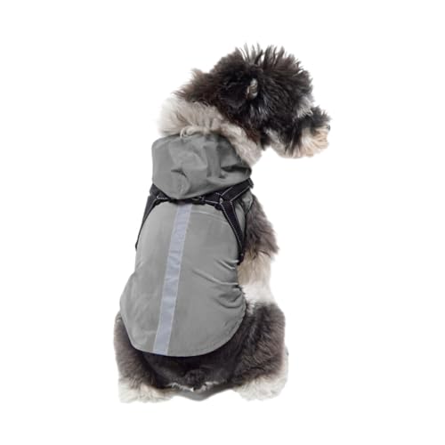 AUklOPVZZ Leichte und atmungsaktive Haustier Regenjacke, für regnerische Spaziergänge, Hund mit Kapuze, wasserdichte Regenjacke, Polyester Hunde Regenmantel, stilvoll, grau, XXL von AUklOPVZZ