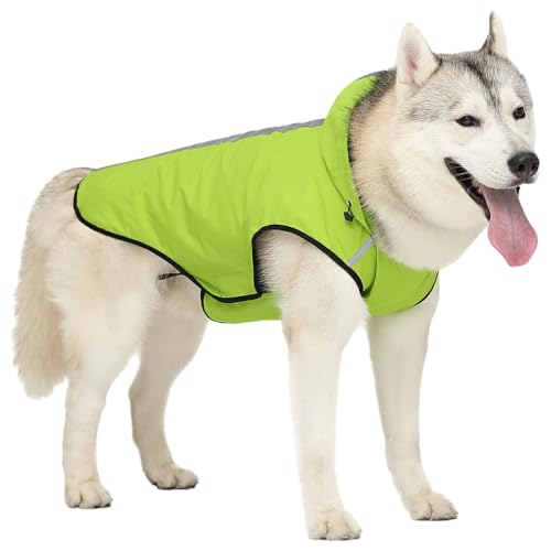 AUklOPVZZ Premium Hunderegenmantel, leicht, verstaubar, gut sichtbare Streifen für Sicherheit, leichte, verstaubare Hundejacke aus Polyester, Grün, S von AUklOPVZZ