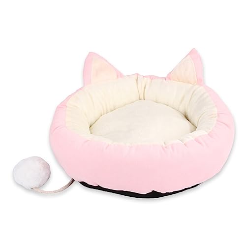 AUklOPVZZ Weiches und bequemes Katzenbett, abnehmbar für einfache Reinigung, rundes Katzenbett aus Filz, beruhigendes Katzennest, Rosa, M von AUklOPVZZ