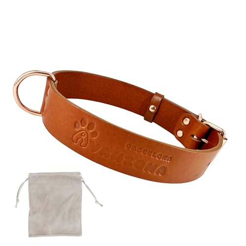 Hundehalsband Aus Leder, Weiches Qualitätsleder, Kleiner Mittlerer Großer Hund. Cognac Und Rose Gold. von AVANZONA