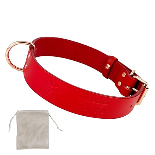 Hundehalsband Aus Leder, Weiches Qualitätsleder, Kleiner Mittlerer Großer Hund. Rot Und Rose Gold. von AVANZONA