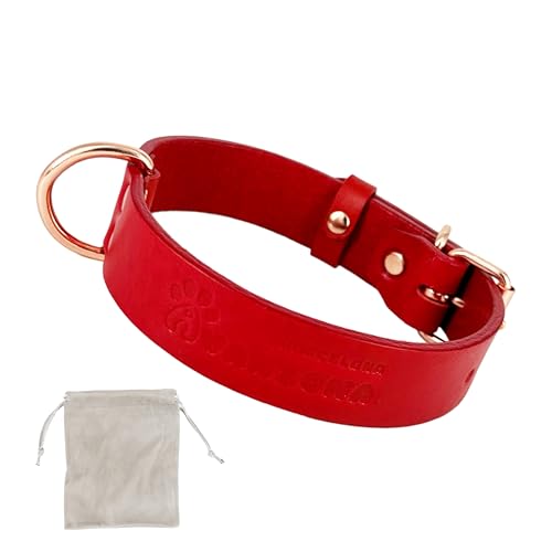 Hundehalsband Aus Leder, Weiches Qualitätsleder, Kleiner Mittlerer Großer Hund. Rot Und Rose Gold. von AVANZONA