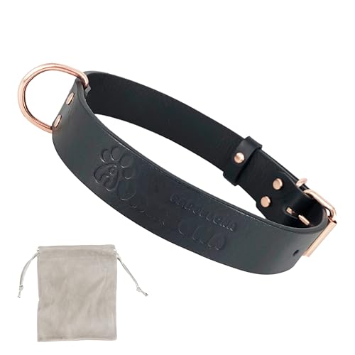 Hundehalsband Aus Leder, Weiches Qualitätsleder, Kleiner Mittlerer Großer Hund. Schwarz Und Rose Gold. von AVANZONA