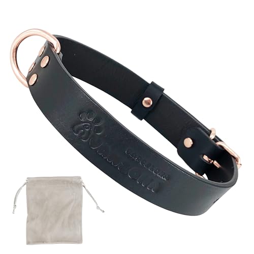 Hundehalsband Aus Leder, Weiches Qualitätsleder, Kleiner Mittlerer Großer Hund. Schwarz Und Rose Gold. von AVANZONA