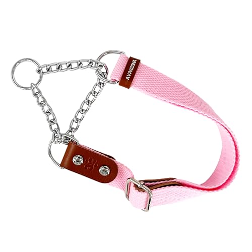 Martingale Zugstopp Halsband für Hunde mit Kette und Leder. Zughalsband für Kleine. L. Rosa & Cognac von AVANZONA