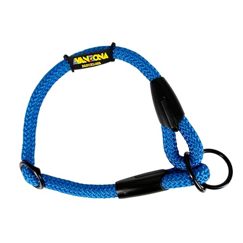 Zugstopp Halsband Hunde. Semi Martingale Hundehalsband für Kleine, Mittlere und Große Hunde. Handgefertigt in Spanien. Verstellbarer Schlupf auf Nylon Rund. Blau von AVANZONA