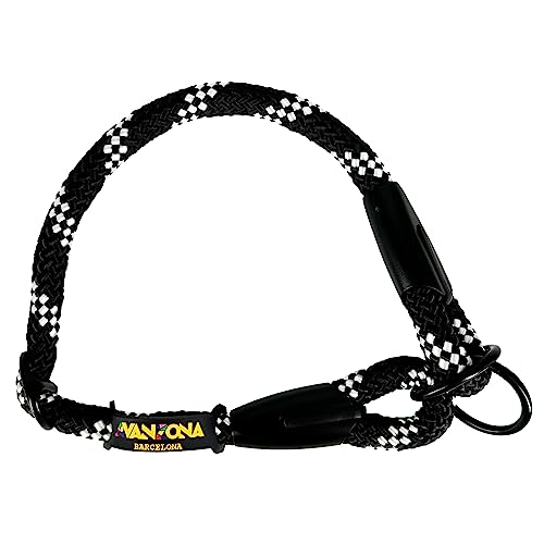 Zugstopp Halsband Hunde. Semi Martingale Hundehalsband für Kleine, Mittlere und Große Hunde. Verstellbarer Schlupf auf Nylon Rund. Schwarz mit Weiß von AVANZONA