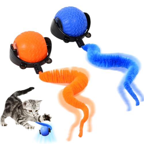 AVCXEC 2PCS Interaktives Katzenball Spielzeug - Katzenspielzeug Elektrisch mit USB Aufladbar, DREI Arbeitsmodi, 360° Rolling Smart Ball für Katzen (mit Ersatzseil) von AVCXEC