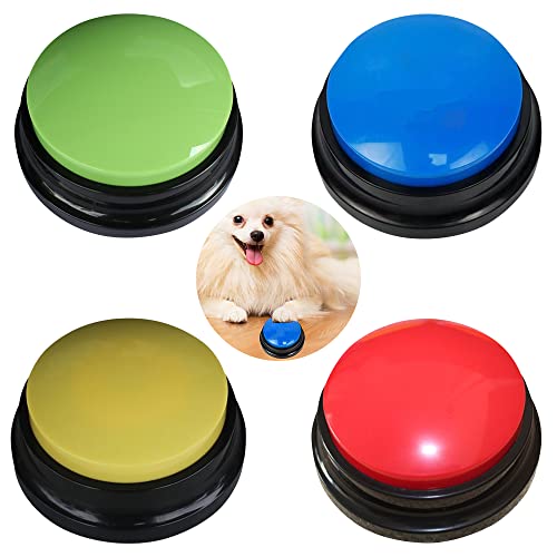 AVCXEC Buzzer mit Aufnahmefunktion Hunde, 4 Stück Recordable Answer Buzzers, Buzzers Aufnahmefähige Tasten für Hunde, Sound Button für Hunde, Hunde Buzzer Training von AVCXEC