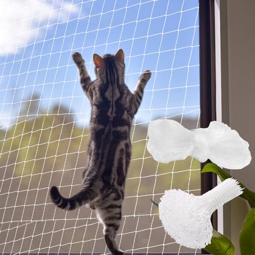 AVCXEC Katzennetz für Balkon, 5 x 10m Katzen Balkonnetze Weiss Katzen Netz mit 100 Befestigungsseil Balkonnetze Katzen Ohne Bohren Transparent Können Zuschneidbar für Balkone Fenster Gärten Terrassen von AVCXEC