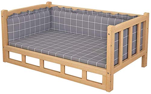 AVEEWA Hundebett Im Zwinger, Geräumiges Holzbett Für Ältere Hunde Oder Katzen, Starkes, Erhöhtes Lounge-Hundesofa/Haustier-Spielbereich Mit Abnehmbarer Matte, Leicht Sauber Zu Halten-M 60×45×41.5cm von AVEEWA