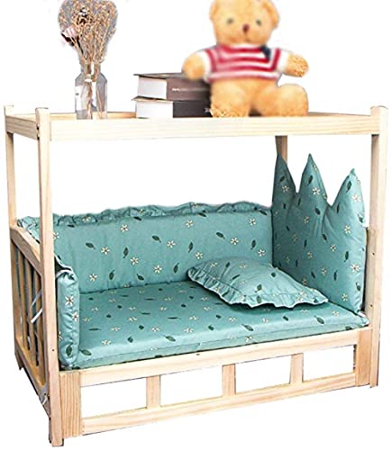 AVEEWA Hundebetten Hundebett Haustierbett mit waschbarer Matratze und Kissen, strapazierfähiges Holz Große mittelgroße Hunde 2-lagiges Haustiersofa mit Beistelltisch-Green||60×38×60cm von AVEEWA