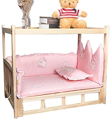 AVEEWA Hundebetten Hundebett Haustierbett mit waschbarer Matratze und Kissen, strapazierfähiges Holz Große mittelgroße Hunde 2-lagiges Haustiersofa mit Beistelltisch-Pink||60×38×60cm von AVEEWA