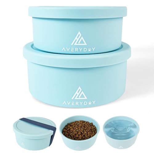 AVERYDAY 2 in 1 Reise Hundenäpfe mit Deckel, 1,134.0 g Tragbare Haustiernäpfe für Futter und Wasser, auslaufsichere Reise Hundefutter und Wassernapf für Outdoor, Camping, BPA-frei Reise von AVERYDAY