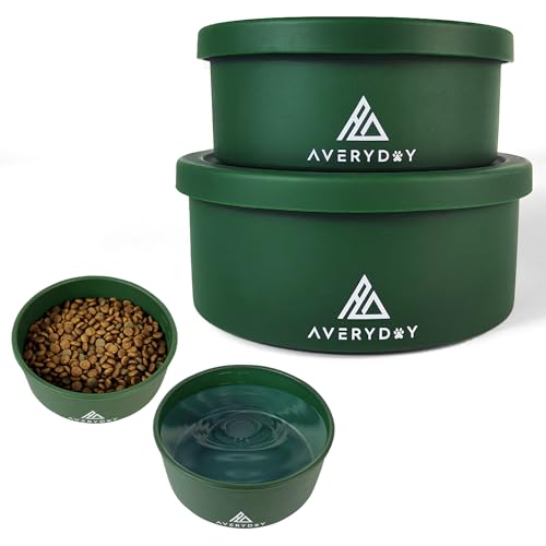 AVERYDAY 850.5 g Reise Hundenäpfe mit Deckel, 2-in-1 Tragbare Futternäpfe für Futter und Wasser, auslaufsichere Reise Hundefutter & Wassernapf für Outdoor, Camping, Reise Hund Futternapf, Tagespflege von AVERYDAY