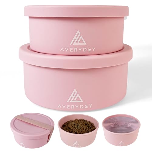 AVERYDAY 2 in 1 Reise Hundenäpfe mit Deckel, 1,417.5 g Tragbare Haustiernäpfe für Futter und Wasser, auslaufsichere Reise Hundefutter und Wassernapf für Outdoor, Camping, BPA-freie Reise von AVERYDAY