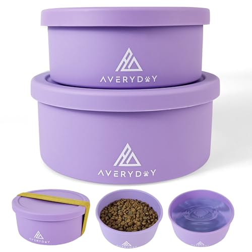 AVERYDAY 2 in 1 Reise Hundenäpfe mit Deckel, 1,417.5 g Tragbare Haustiernäpfe für Futter und Wasser, auslaufsichere Reise Hundefutter und Wassernapf für Outdoor, Camping, BPA-freie Reise von AVERYDAY