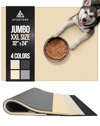 AVERYDAY 32x24 XL Hundefuttermatte 1,6 cm erhöhte Kanten Hund Wassernapf Matte, wasserdichte Hundematten für Futter und Wasser.Pet Bowl Mat Hundefuttermatte Katzenfuttermatten für Boden (32x24, von AVERYDAY