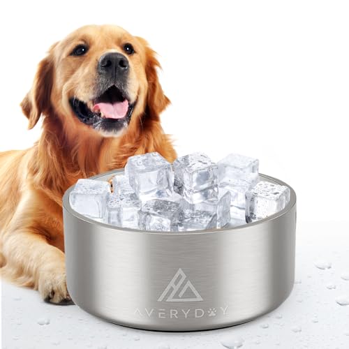 AVERYDAY 530 ml gewichteter isolierter Hundenapf, Edelstahl-Hundenapf, kein Verschütten, Wassernapf für Hunde, rutschfester Outdoor-Hundenapf für Katzen, Metallnapf für große, mittelgroße und kleine von AVERYDAY