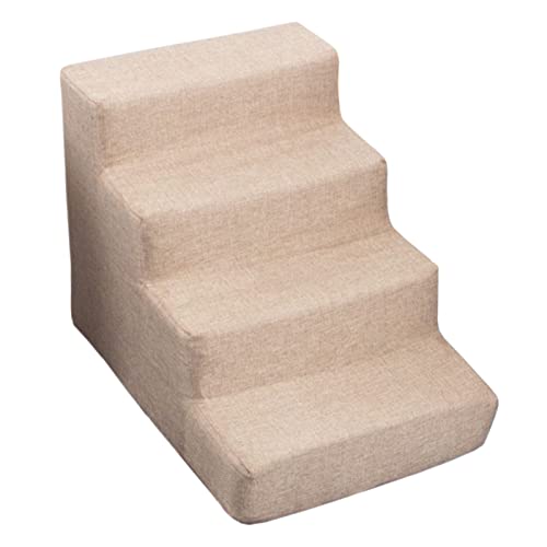 Beigefarbene Hundetreppe/Rampe for mittelgroße Hunde, Haustierleiter aus hochdichtem Schaumstoff for hohe Bettseiten/Sofas, tragbare Leiterrampe mit Breiten Stufen von AVFORA