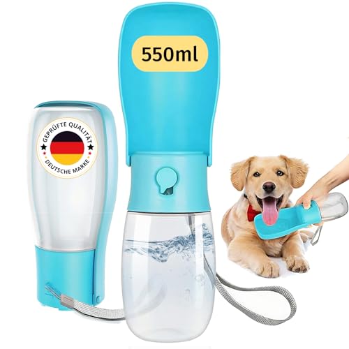 Trinkflasche Hunde für Unterwegs faltbar, 550ml spülmaschinenfeste Trinkflasche to go, Trinkflasche Hund für alle Hundegrößen, tragbare Hundetrinkflasche für unterwegs, Wasserflasche, BPA frei (Blau) von AVIDA ZEN