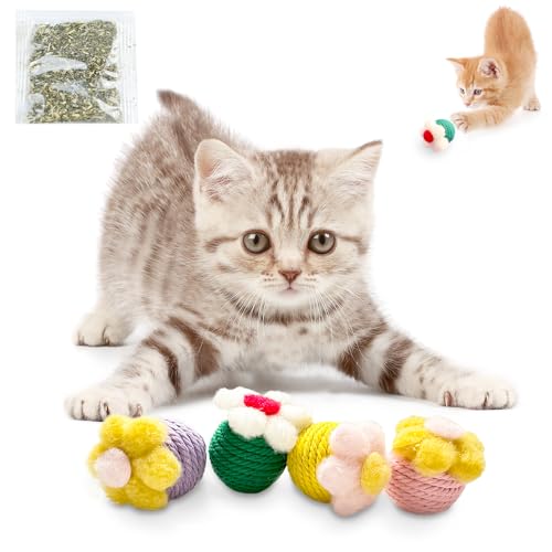 AVYDIIF Katzenspielzeug-Bälle enthalten Katzenminze, 4er-Pack Katzenminze-Spielzeugbälle für Katzen, interaktives Kätzchenspielzeug zum spielerischen Jagen von Katzenbällen, Spielzeug für Hauskatzen von AVYDIIF